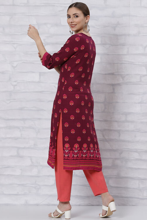 Wine LIVA Straight Kurta image number 4